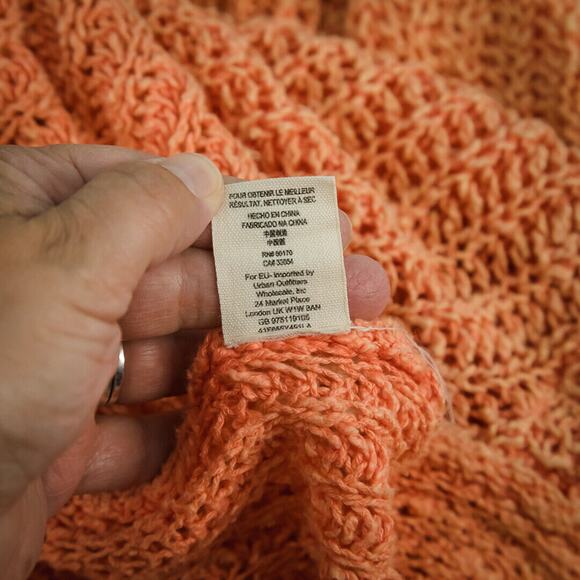 Free People Size Medium M Orange Chunky Open Knit Crew Long Sleeve Loose Sweater - Picture 5 of 6